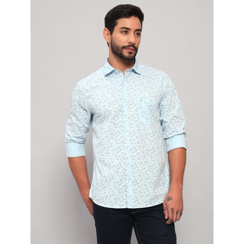 Cantabil Men Cotton Blue Collar Neck Slim Fit Printed Shirt (38)