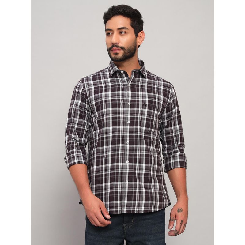 Cantabil Men Cotton Brown Collar Neck Slim Fit Checks Shirt (38)