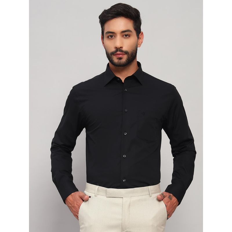 Cantabil Men Cotton Black Collar Neck Slim Fit Solid Shirt (42)