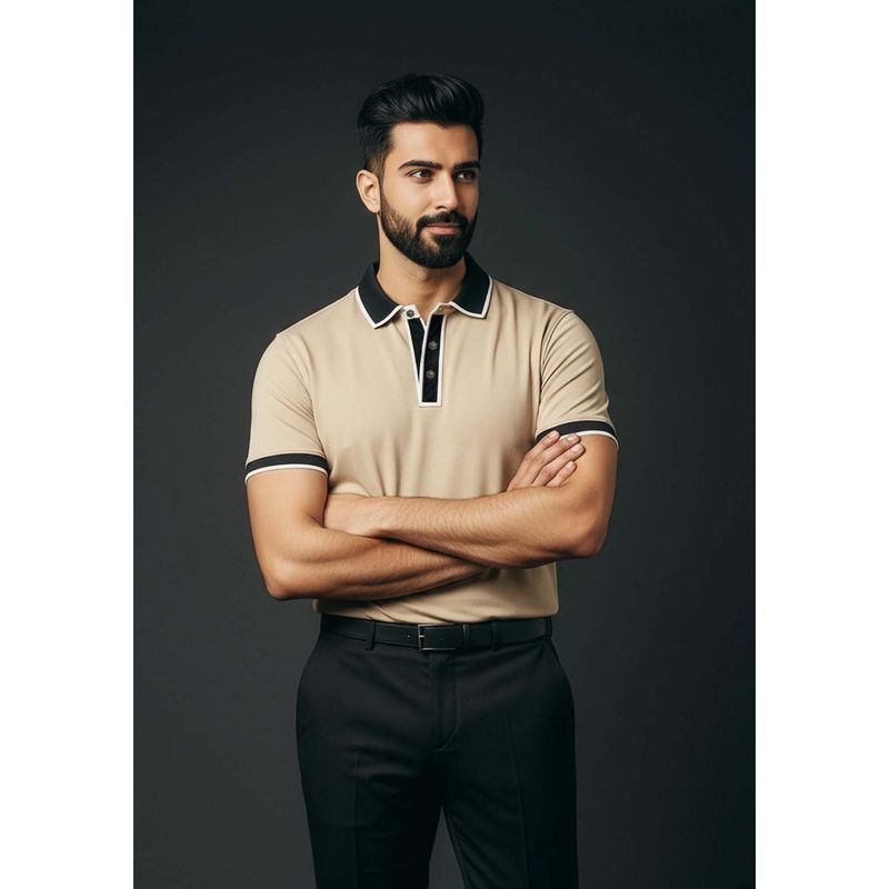 OUTERWORLD Beige The Velvet Hour Liquid Polo T-Shirt (S)