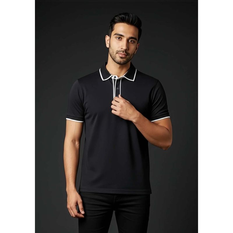 OUTERWORLD Black The Velvet Hour Liquid Polo T-Shirt (S)