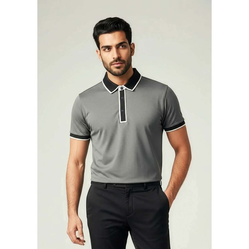 OUTERWORLD Grey The Velvet Hour Liquid Polo T-Shirt (S)