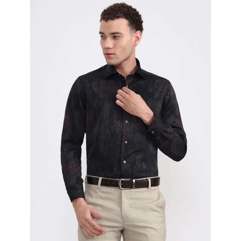 JadeBlue Black Printed Formal Shirt (40)