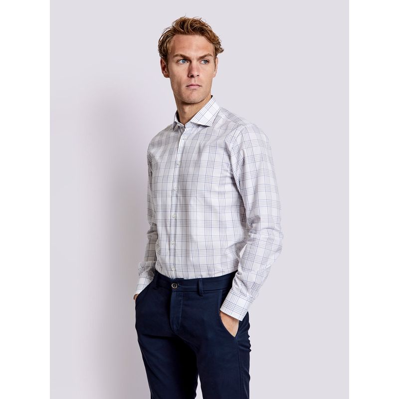 Bruun & Stengade White Checks Cutaway Collar Shirts (42)