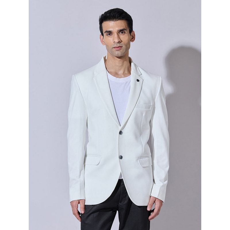 SHOWOFF White Cotton Blend Solid Tailored Fit Blazer (M)