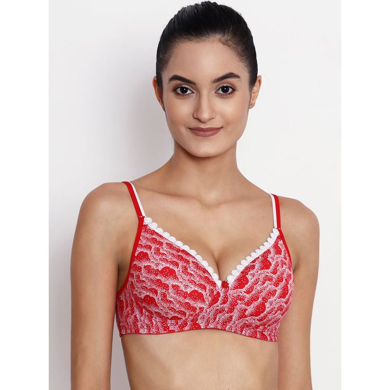Abelino Printed Lightly Padded Push-up Bra - Red (40B)