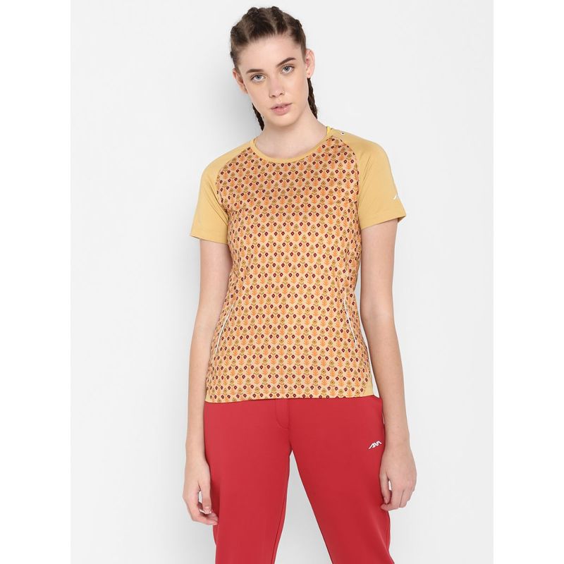 Alcis Women Beige Purple Printed Round Neck T-shirt (L)