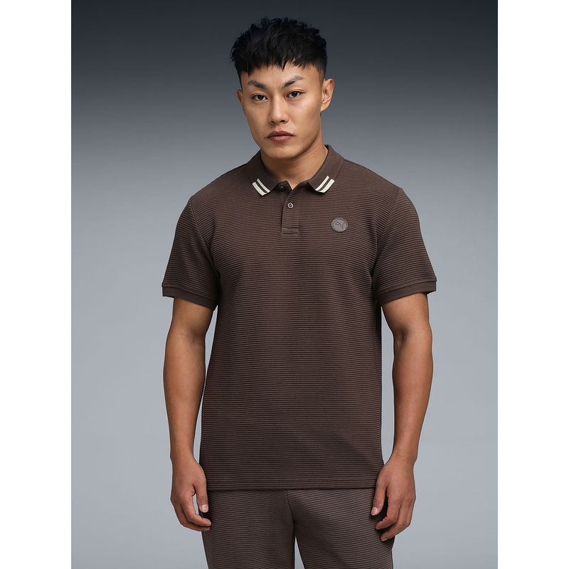 Puma Wardrobe Ess Ottoman Men Brown Polo T-Shirt (XS)