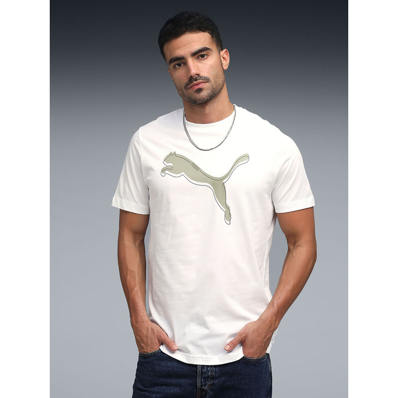 Puma Men White Cotton Solid T-Shirt (M)