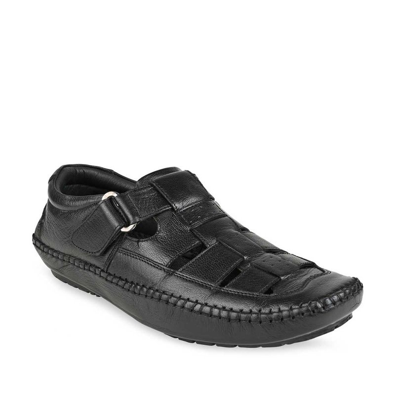 REGAL Men Black Solid Perforated Leather Sandals Buy REGAL Men Black
