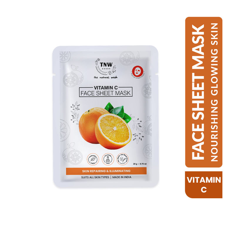 TNW The Natural Wash Face Vitamin C Sheet Mask for Glowing, Hydrating, Nourishing, Bright Skin
