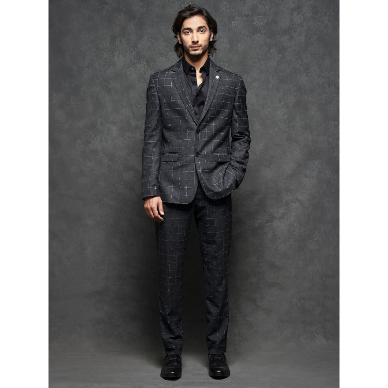 Rare Rabbit Gabler Black Checks Suits (Set of 3) (L)