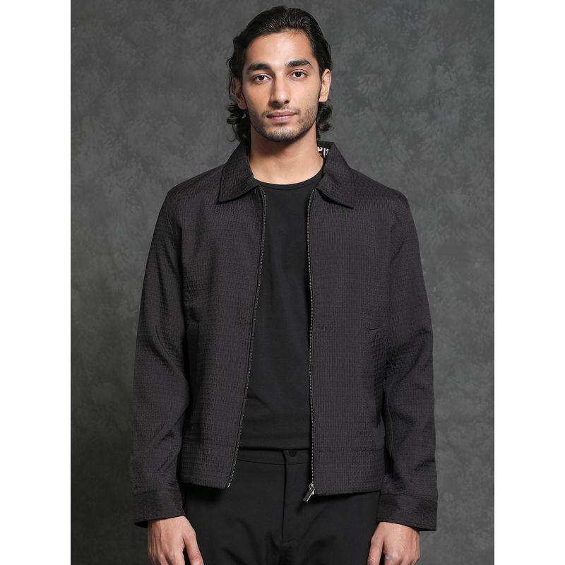 Rare Rabbit Harbin Black Self Design Jacket (L)