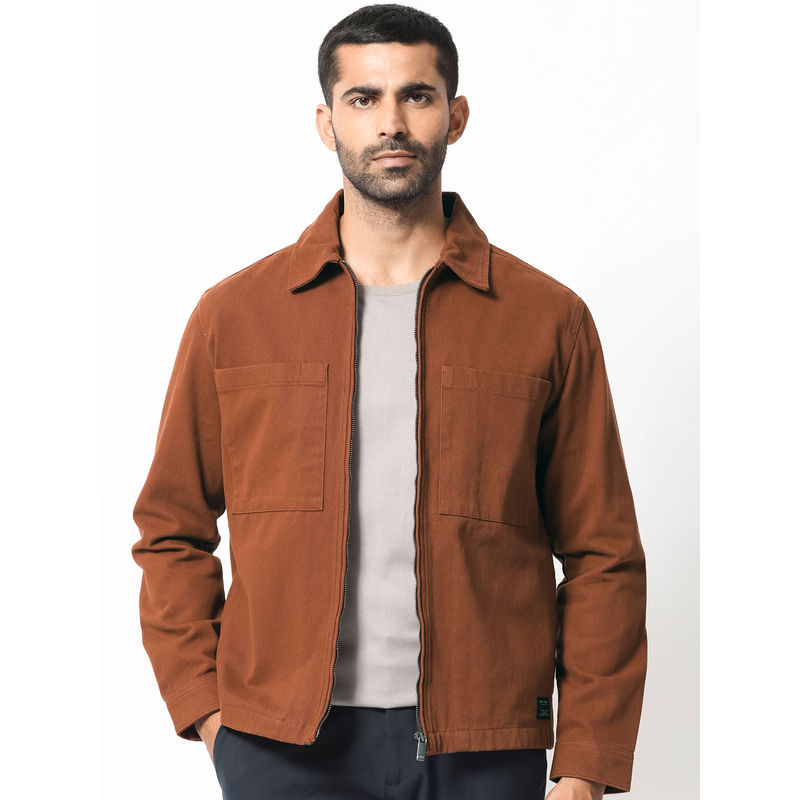 Rare Rabbit Alfero Brown Solid Jacket (M)