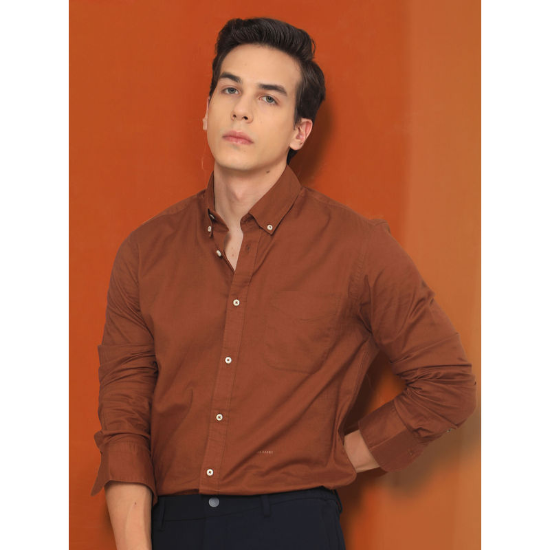 Rare Rabbit Auxfo Brown Solid Shirt (M)