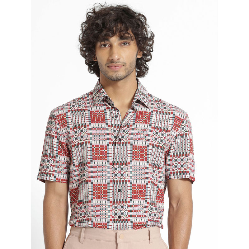 Rare Rabbit Boxem Red Printed Shirt (L)