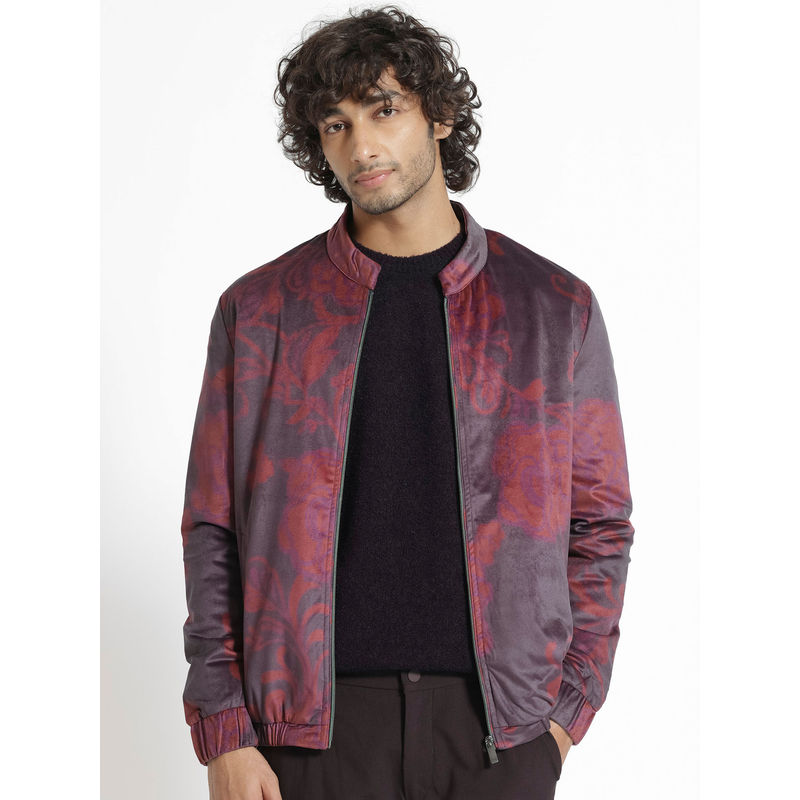 Rare Rabbit Dalia Dark Maroon Printed Jacket (L)