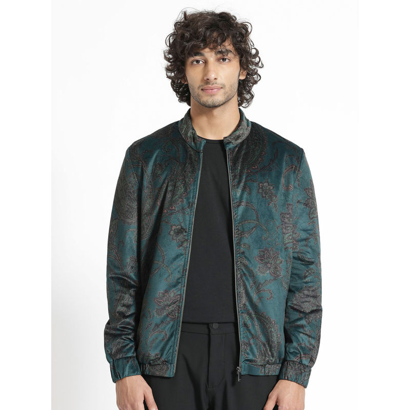 Rare Rabbit Dalia Teal Printed Jacket (L)