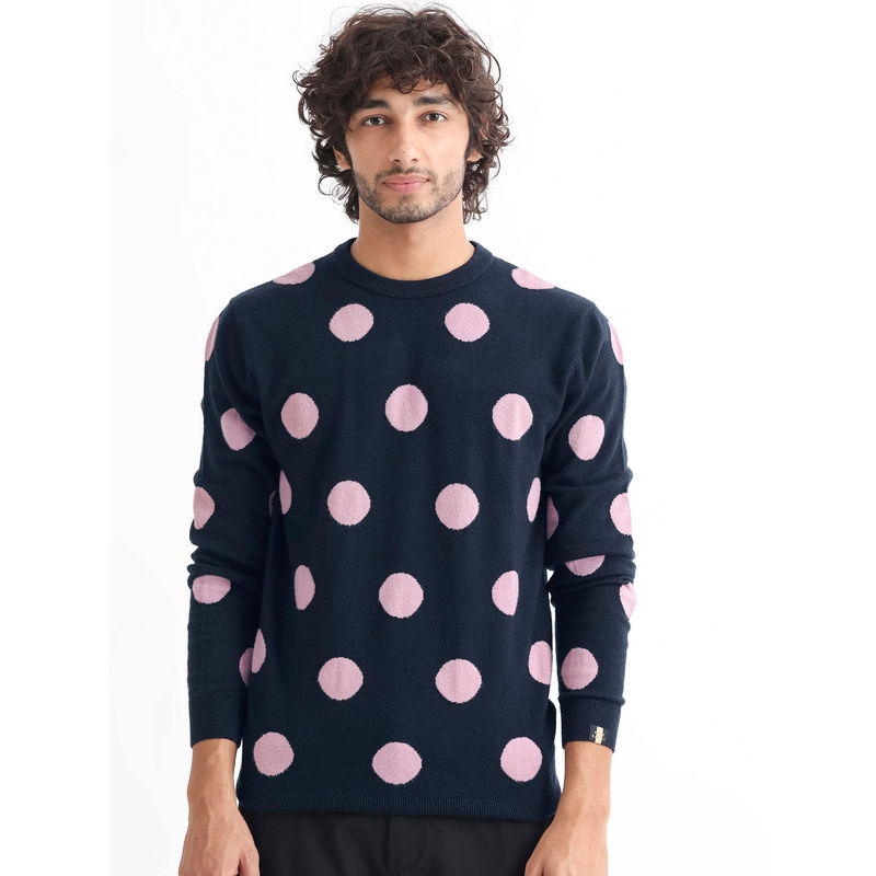 Rare Rabbit Deremy Navy Blue Polka Dots Sweater (S)
