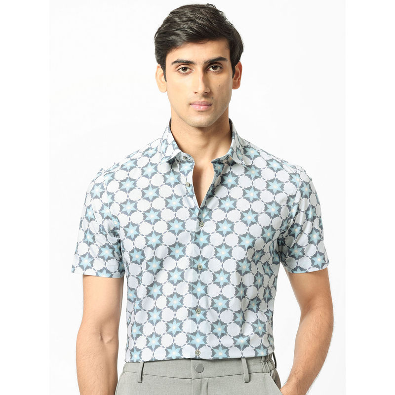 Rare Rabbit Flaret Grey Printed Shirt (M)