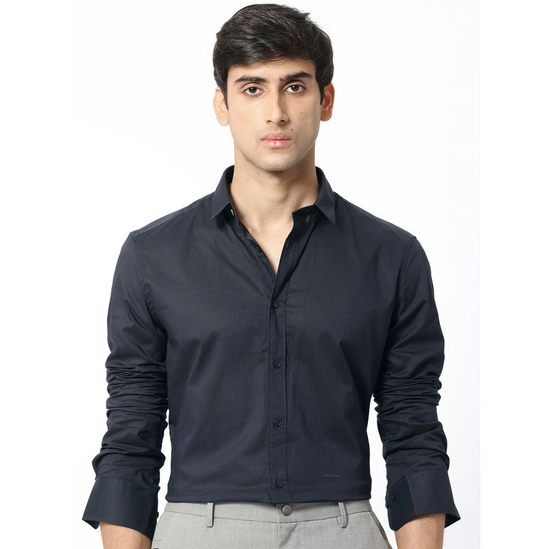 Rare Rabbit Flees Navy Blue Solid Shirt (L)