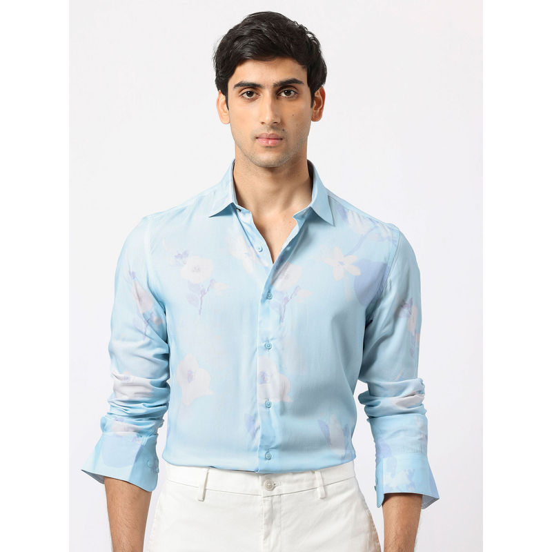 Rare Rabbit Hanmer Blue Printed Shirt (XL)