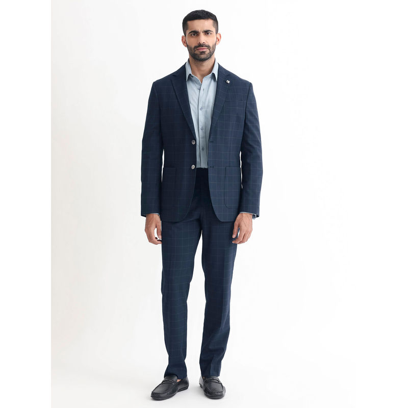 Rare Rabbit Inlet Dark Navy Blue Checks Suits (Set of 3) (XL)