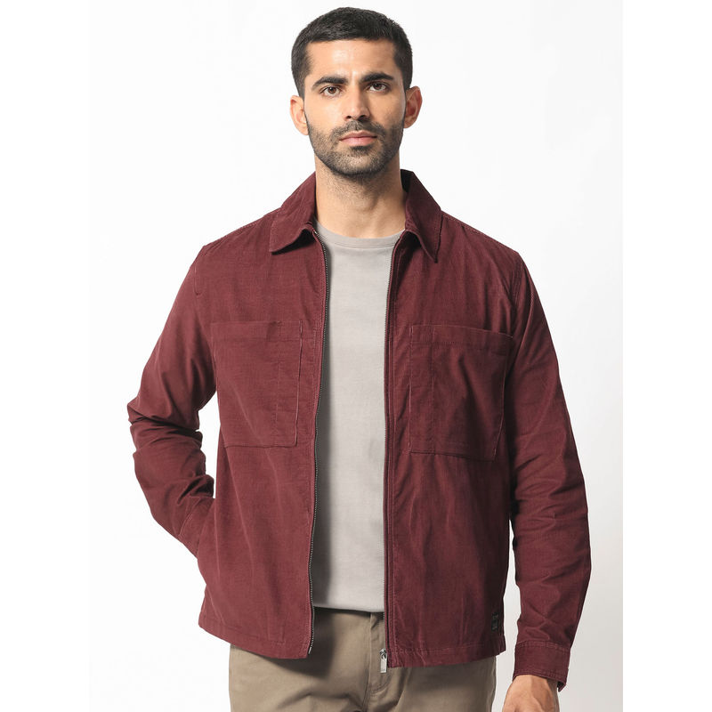 Rare Rabbit Jilin Dark Maroon Solid Jacket (XL)