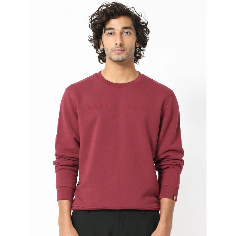 Rare Rabbit Marko Maroon Graphic Print Sweatshirt (2XL)