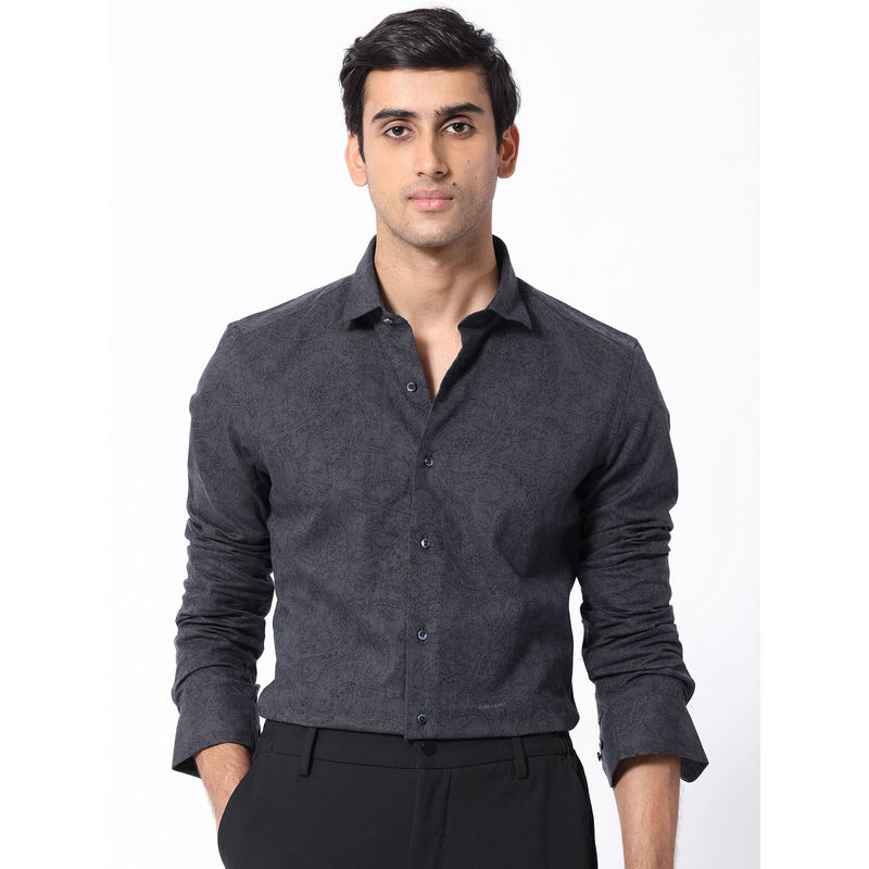 Rare Rabbit Platim Navy Blue Printed Shirt (L)