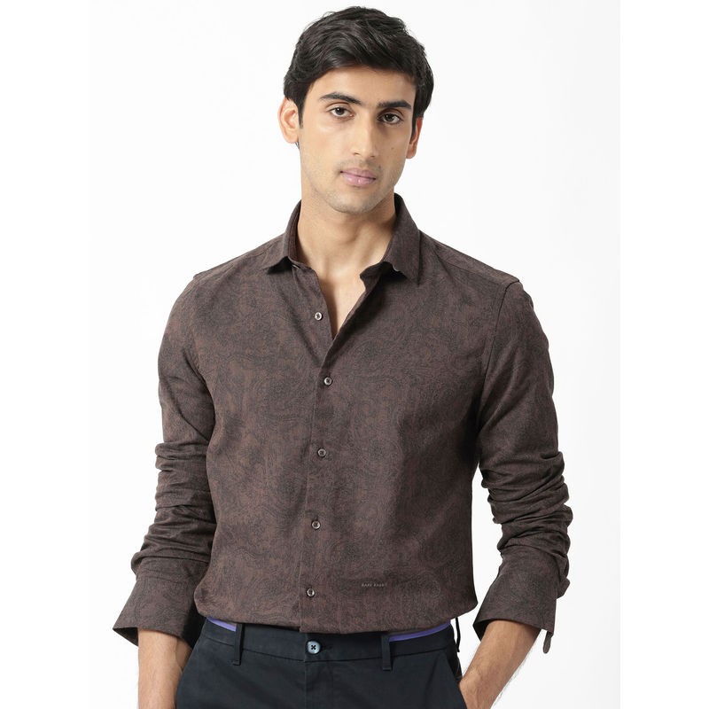 Rare Rabbit Platim Brown Printed Shirt (M)