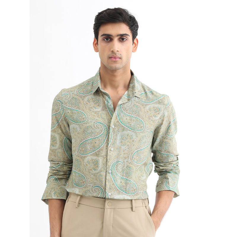 Rare Rabbit Rego Green Printed Shirt (S)