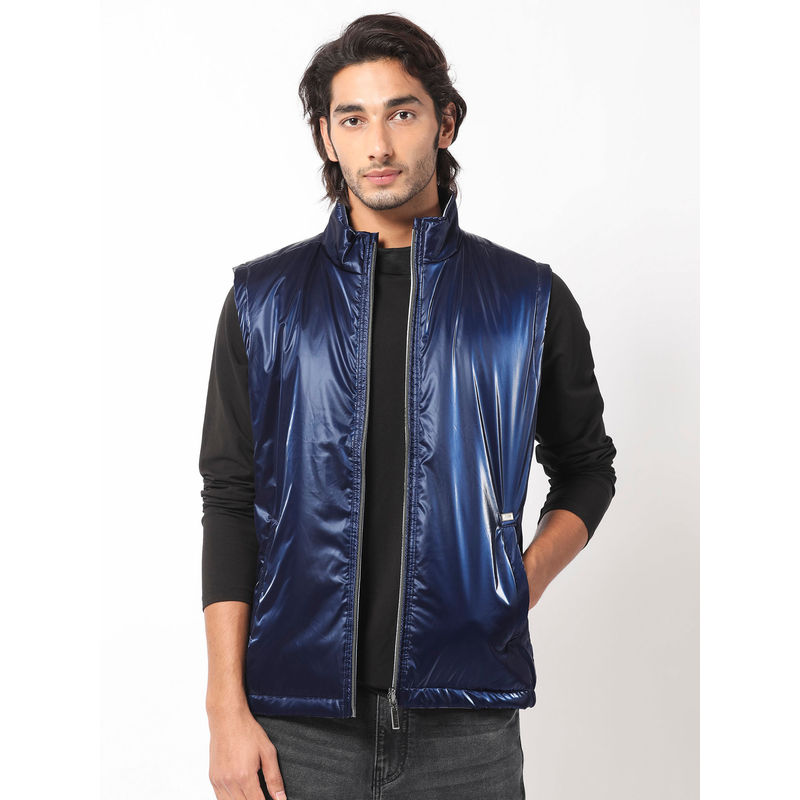 Rare Rabbit Taxco Navy Blue Solid Reversible Jacket (S)