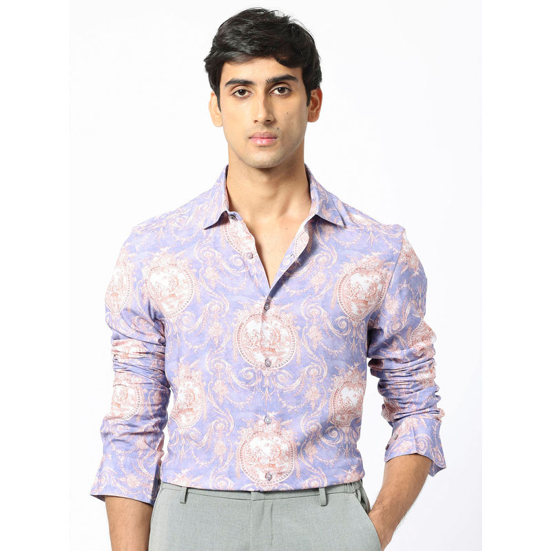 Rare Rabbit Theon Purple Printed Shirt (S)