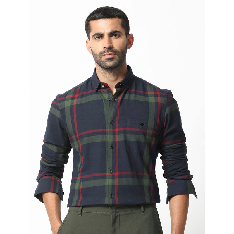 Rare Rabbit Wink Navy Blue Checks Shirt (XS)