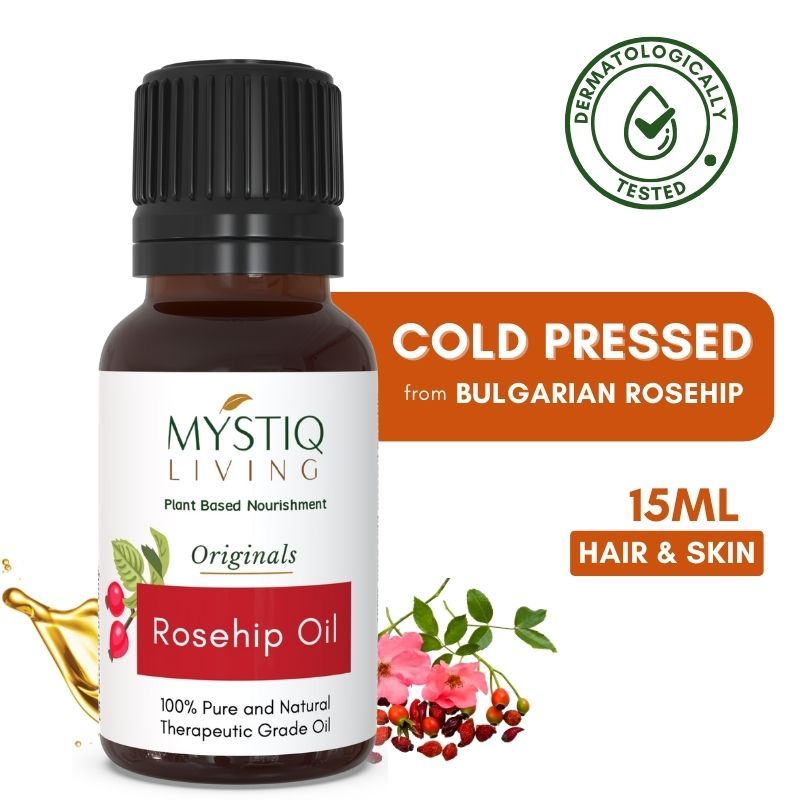 Mystiq Living Rosehip Oil For Face 100% Pure Cold Pressed Facial Oil Gua Sha Massage & Anti-Aging