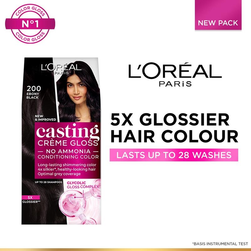 L'Oréal Paris Casting Creme Gloss Hair Color With Glycolic Gloss Complex - 200 Ebony Black