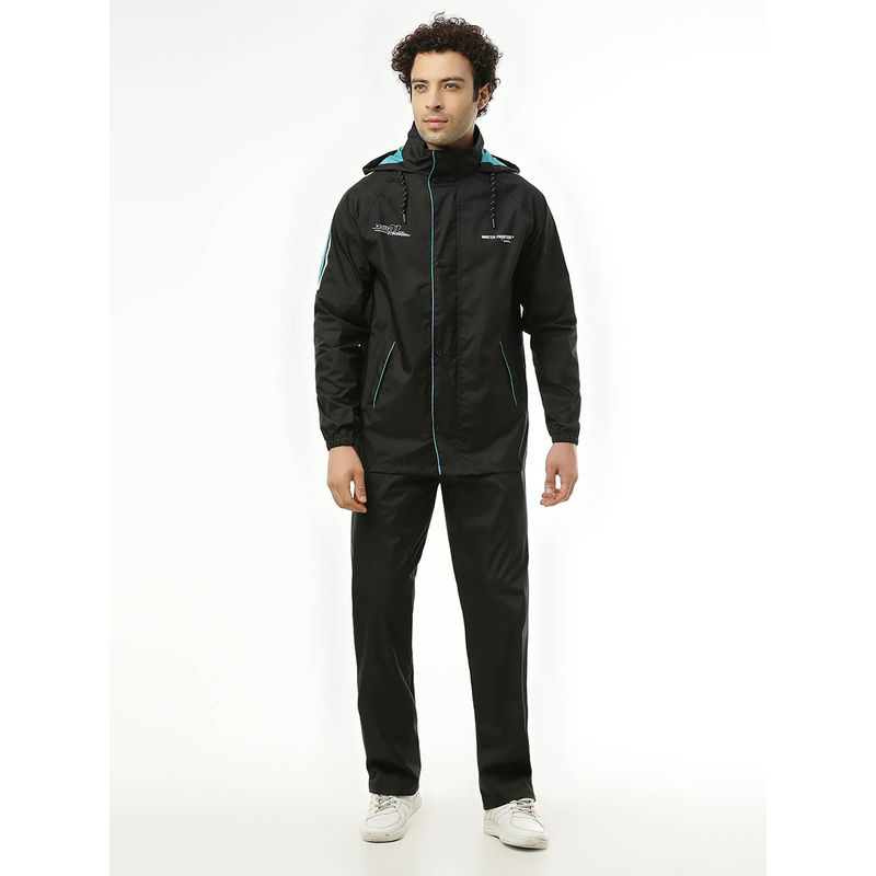 ZEEL Midnight Black & Green Raincoat with Pant (Set of 2) (2XL)