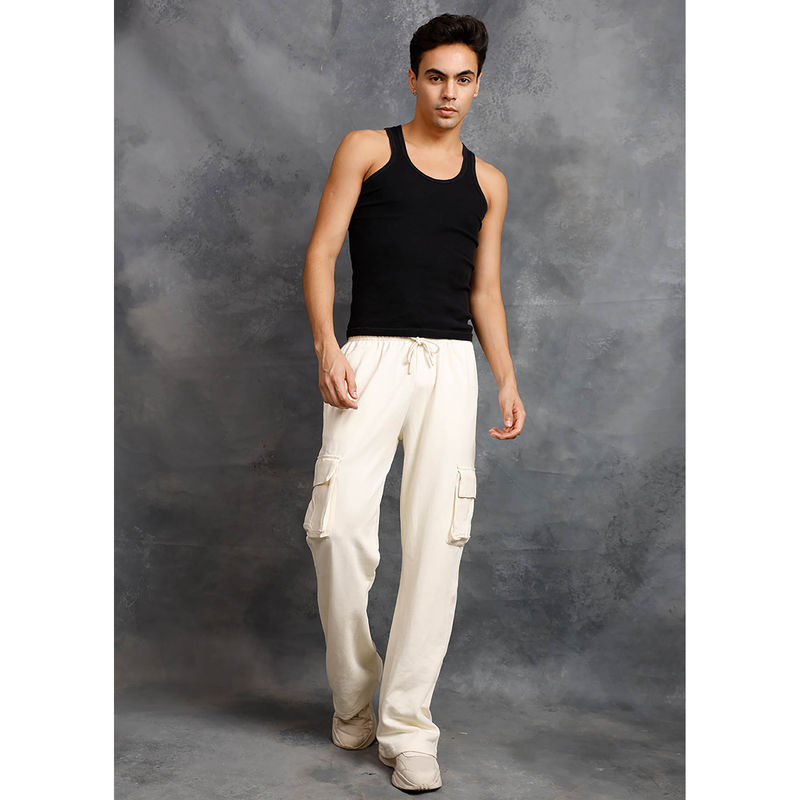 PRONK Men Premium Terry Cargo Pants - Off White (S)