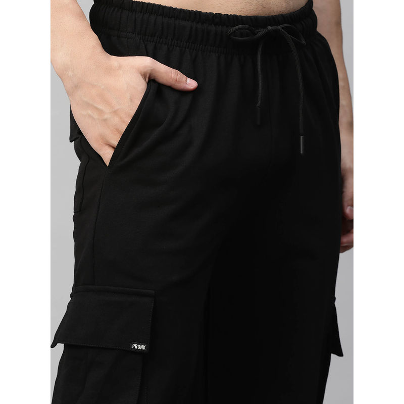 PRONK Men Premium Terry Cargo Pants - Black (S)