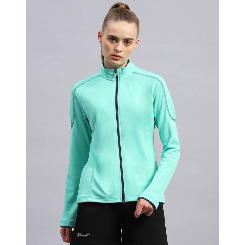 Rock.it Women Green Solid High Neck Polyester Jacket (S)