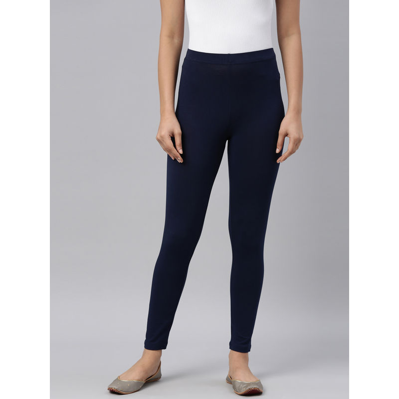 Go Colors Women Cotton Cropped Leggings - Navy Blue (XL)