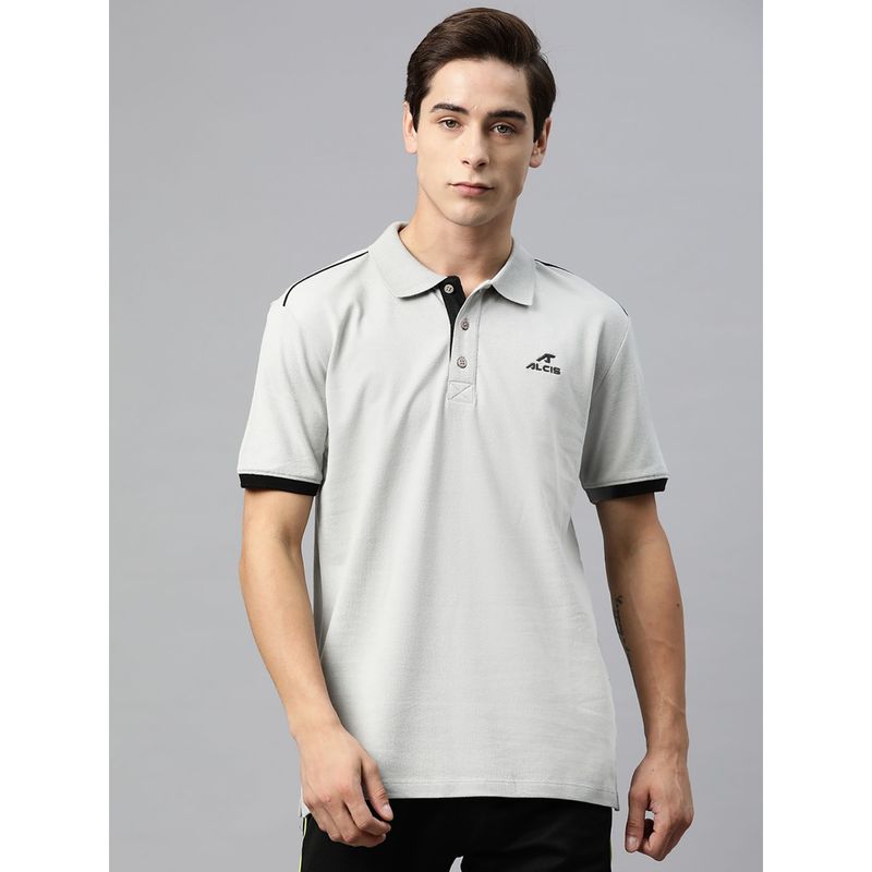 Alcis Men Grey Collar Neck Solid Plain Sports Polo T-Shirt (M)