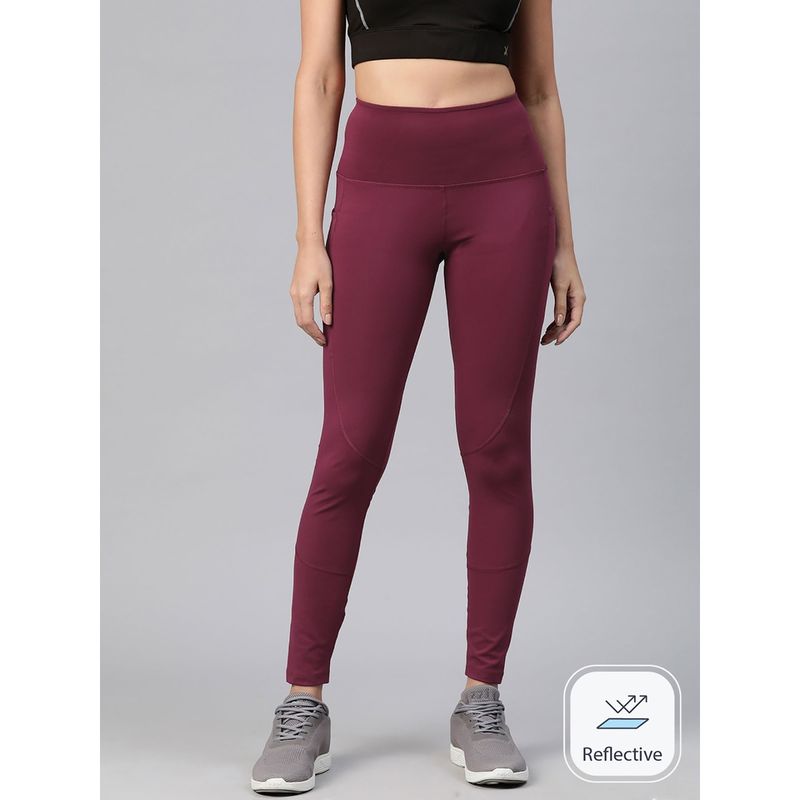 Alcis Women Solid Ankle Length Wine High Rise Training Tights (L)