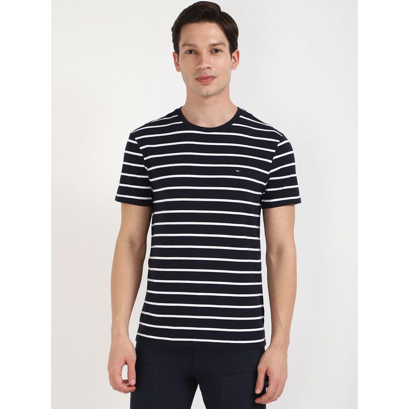 Tommy Hilfiger Men Dark Navy Blue Stripes Casual T-Shirt (S)