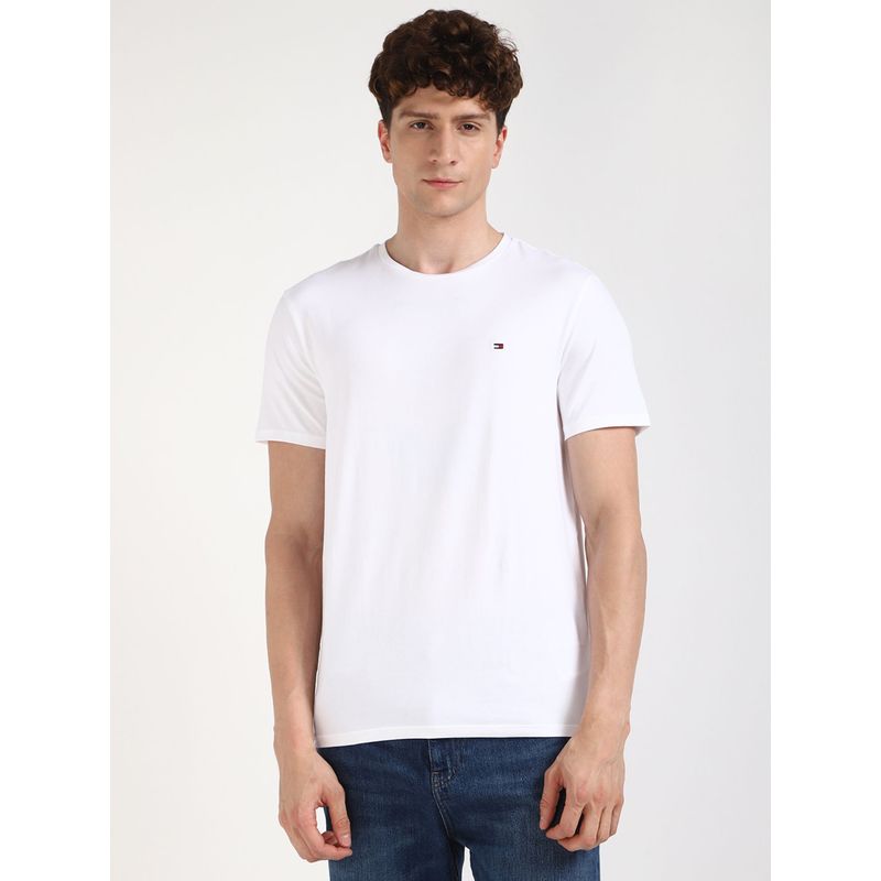 Tommy Hilfiger Men White Solid Casual T-Shirt (L)