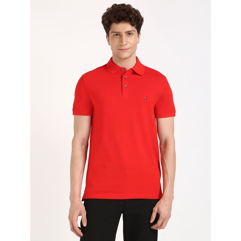 Tommy Hilfiger Men Red Solid Casual Polo T-Shirt (S)