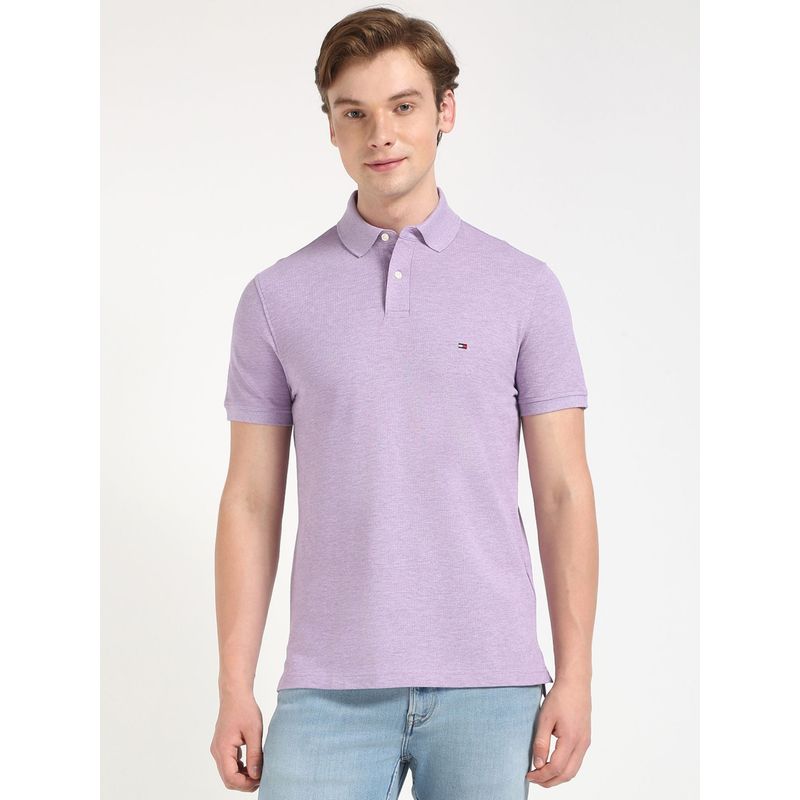 Tommy Hilfiger Men Purple Solid Casual Polo T-Shirt (S)