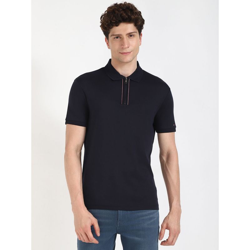 Tommy Hilfiger Men Dark Navy Blue Solid Casual Polo T-Shirt (M)