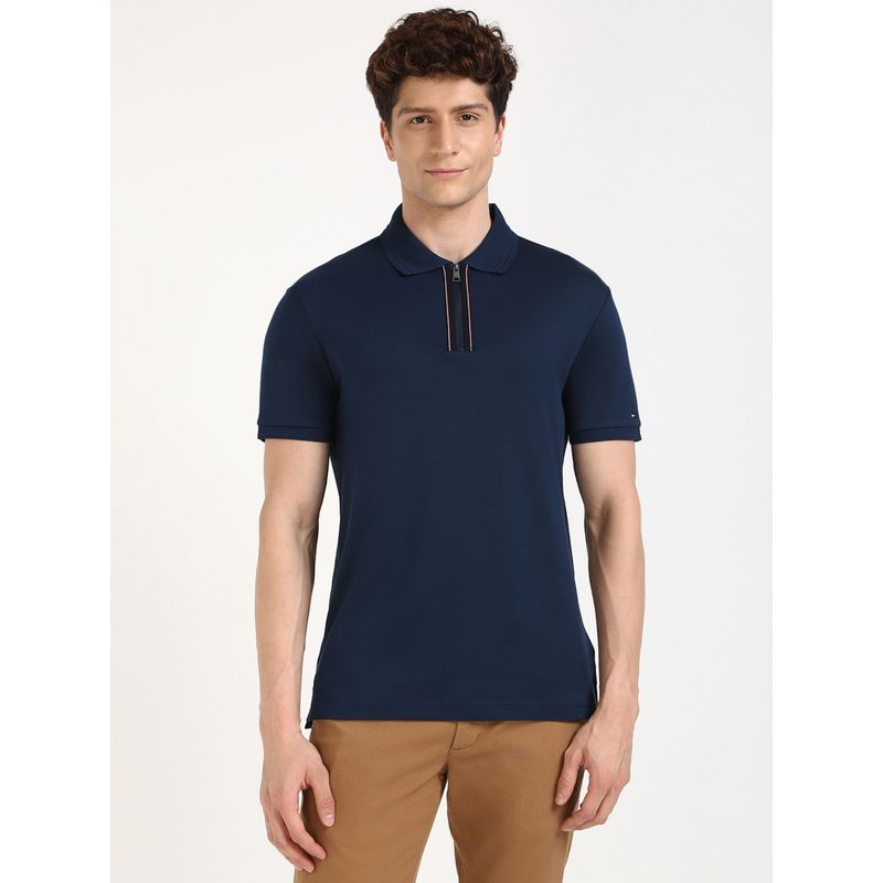 Tommy Hilfiger Men Navy Blue Solid Casual Polo T-Shirt (XL)
